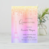 Ombre Drips, Eiffeltoren Quinceañera Kaart (Staand voorkant)