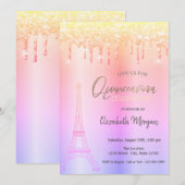 Ombre Drips, Eiffeltoren Quinceañera Kaart (Voorkant / Achterkant)