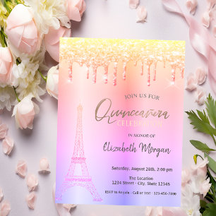 Ombre-druppels, Eiffeltoren Quinceañera Kaart