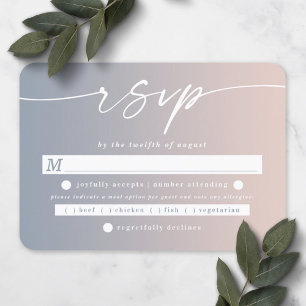 Ombre Dusty Blue & Blush Pink Wedding Meal Choice RSVP Kaartje