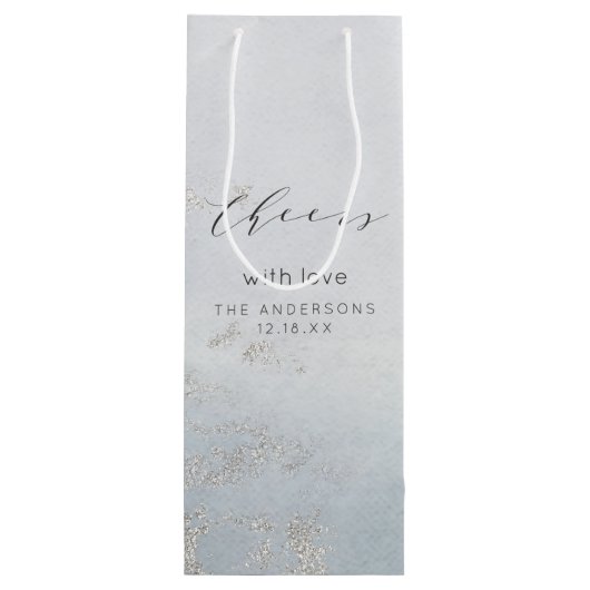 Ombre Dusty Blue Frosted Cheers Bruiloft Wijn Cadeautas (Achterkant)