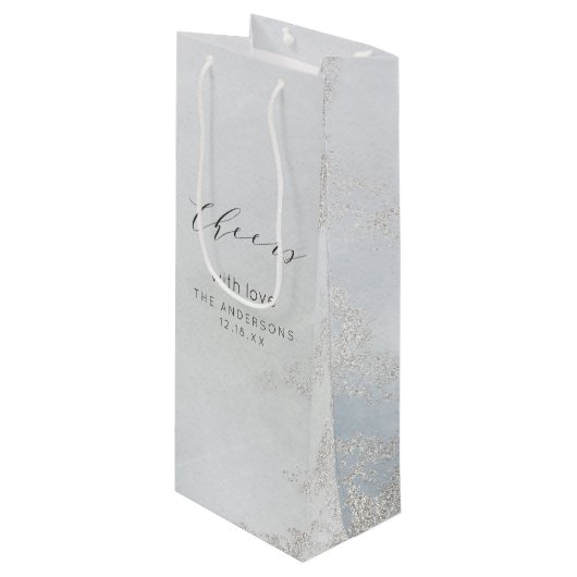 Ombre Dusty Blue Frosted Cheers Bruiloft Wijn Cadeautas (Voorkant Gekanteld)