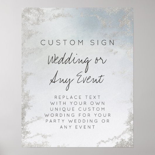 Ombre Dusty Blue Frosted Custom Text Event Sign Poster (Voorkant)