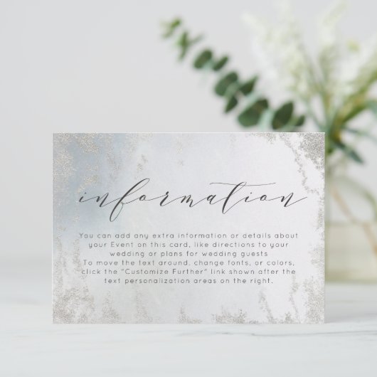 Ombre Dusty Blue Frosted Folie Trouwinformatie Informatiekaartje (Staand voorkant)