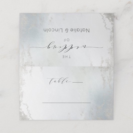 Ombre Dusty Blue Frosted Folie Trouwtafel nummer Plaatskaartje (Buitenkant ongevouwen)
