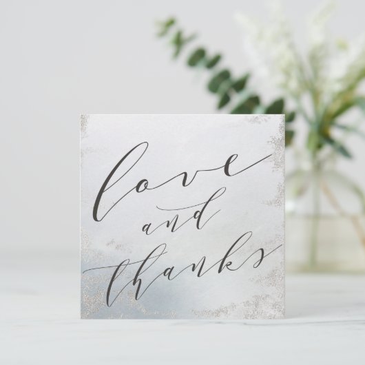 Ombre Dusty Blue Frosted Love en Bedankt Square (Staand voorkant)