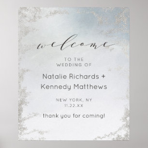 Ombre Dusty Blue Frosted Luxe Wedding Welcome Sign Poster