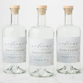 Ombre Dusty Blue Frosted Silver Bruiloft Welkom Likeurfles Etiket (Flessen)