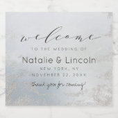 Ombre Dusty Blue Frosted Silver Bruiloft Welkom Likeurfles Etiket (Enkel label)