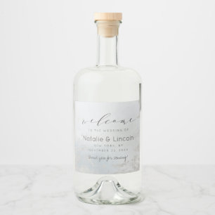 Ombre Dusty Blue Frosted Silver Bruiloft Welkom Likeurfles Etiket