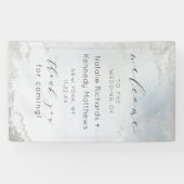 Ombre Dusty Blue Frosted Silver Bruiloft Welkom Spandoek (Horizontaal)