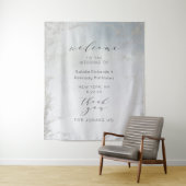 Ombre Dusty Blue Frosted Silver Bruiloft Welkom Wandkleed (In situ)