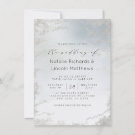 Ombre Dusty Blue Frosted Silver Foil Chic Wedding Kaart