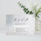Ombre Dusty Blue Frosted Silver Foil Chic Wedding RSVP Kaartje (Staand voorkant)