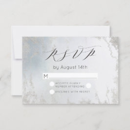 Ombre Dusty Blue Frosted Silver Foil Chic Wedding RSVP Kaartje