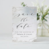 Ombre Dusty Blue Frosted Silver Foil Chic Wedding Save The Date (Staand voorkant)