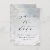 Ombre Dusty Blue Frosted Silver Foil Chic Wedding Save The Date (Voorkant / Achterkant)