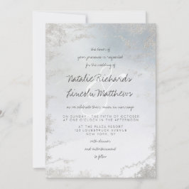 Ombre Dusty Blue Frosted Silver Foil Luxe bruiloft Kaart