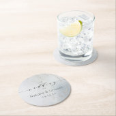 Ombre Dusty Blue Frosted Silver Foil Monogram Ronde Kartonnen Onderzetter (Insitu)