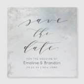 Ombre Dusty Blue Frosted Silver Foil Save the Date (Voorkant)