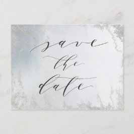 Ombre Dusty Blue Frosted Silver Foil Save the Date Aankondigingskaart
