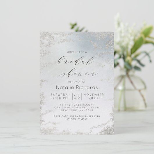 Ombre Dusty Blue Frosted Silver Foil Vrijgezellenf Kaart (Staand voorkant)