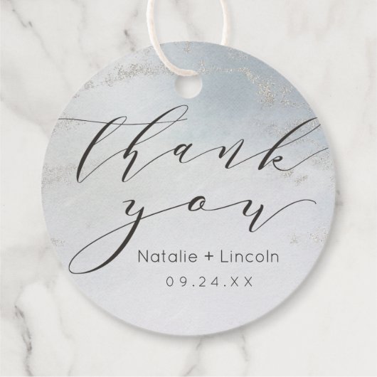 Ombre Dusty Blue Frosted Silver Script Bedankt Bedankjes Labels (Achterkant)
