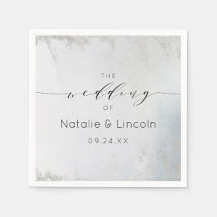 Ombre Dusty Blue Frosted Silver Wedding Monogram Servet