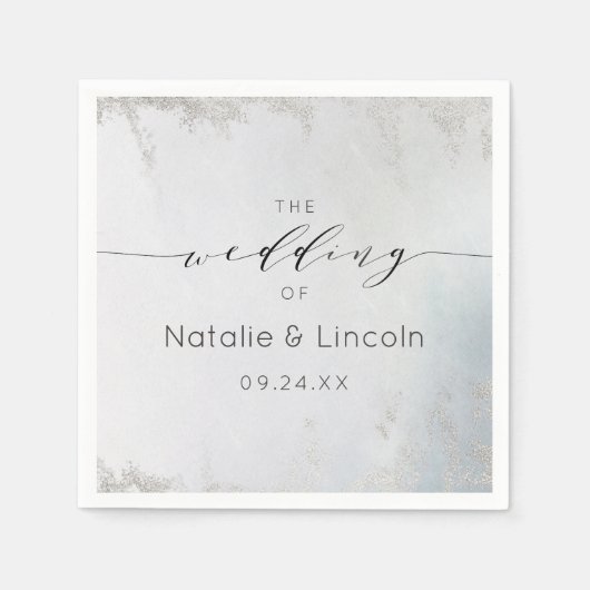 Ombre Dusty Blue Frosted Silver Wedding Monogram Servet (Voorkant)