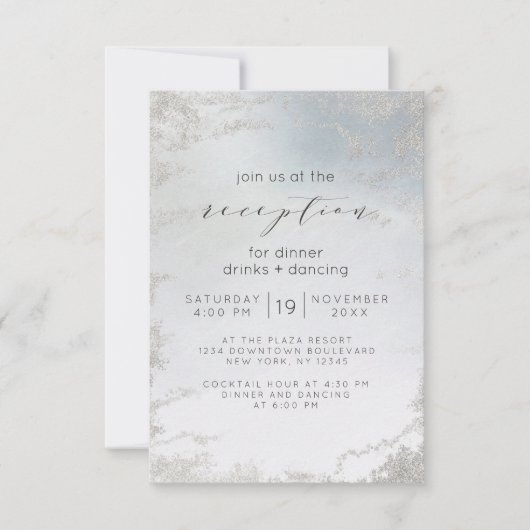 Ombre Dusty Blue Frosted Silver Wedding Reception Kaart (Voorkant)