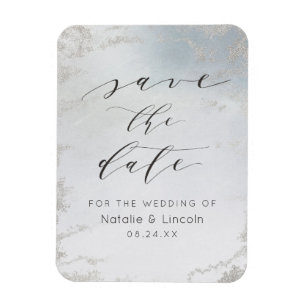 Ombre Dusty Blue Frosted Wedding Save the Date Magneet