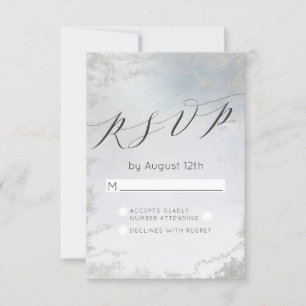 Ombre Dusty Blue Frosted Zilveren Bruiloft RSVP An Kaartje