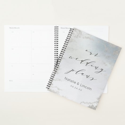 Ombre Dusty Blue Frosted Zilveren Luxe bruiloft Planner (Display)