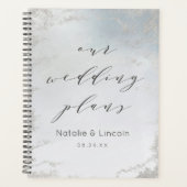 Ombre Dusty Blue Frosted Zilveren Luxe bruiloft Planner (Voorkant)