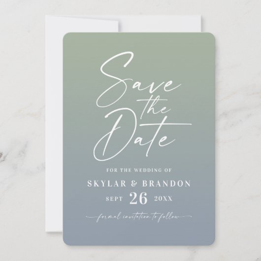 Ombre Dusty Blue & Green met het kabelbindmiddel Save The Date (Voorkant)