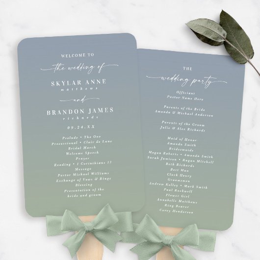 Ombre Dusty Blue & Green Wedding Ceremony Programm Handwaaier