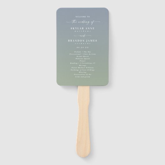 Ombre Dusty Blue & Green Wedding Ceremony Programm Handwaaier (Voorkant)