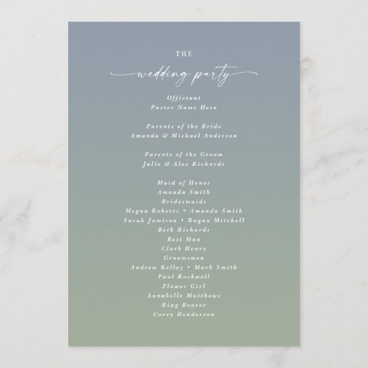 Ombre Dusty Blue & Green Wedding Ceremony Programm Programmakaart (Achterkant)