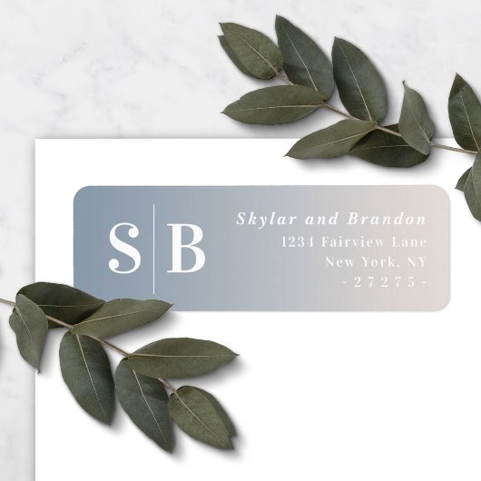 Ombre Dusty Blue & Ivory Wedding Return Address Etiket