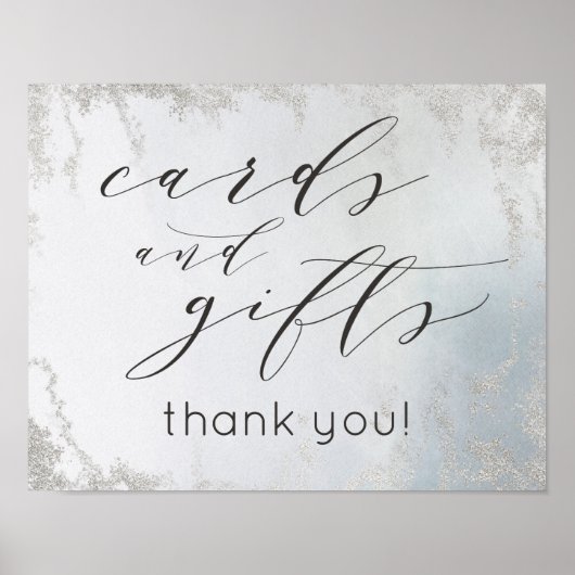 Ombre Dusty Blue Kaarten & Gifts Wedding Table Sig Poster (Voorkant)
