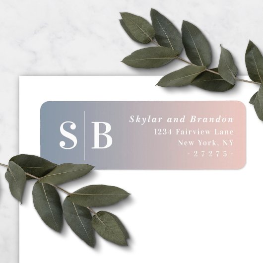 Ombre Dusty Blue & Pink Wedding Return Address Etiket