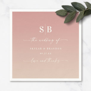 Ombre Dusty Pink & Champagne Monogrammed Wedding Servet