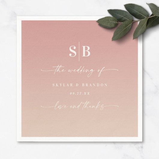 Ombre Dusty Pink & Champagne Monogrammed Wedding Servet