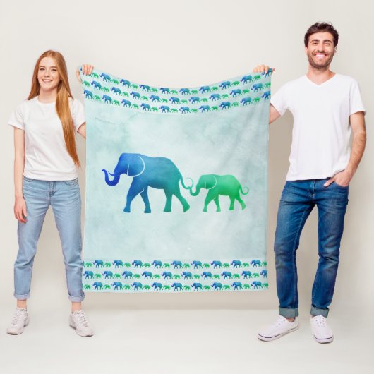 Ombre Elephants Fleece Blanket Deken (In situ)