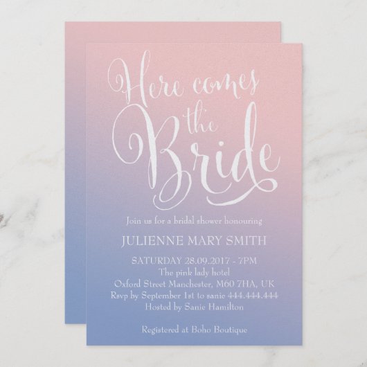 Ombre Fairytale Hier komt het bruid Vrijgezellenfe Kaart (Voorkant / Achterkant)