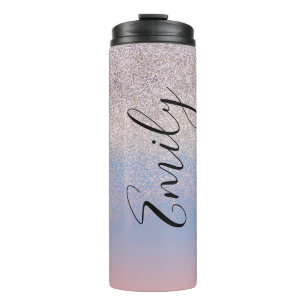 Ombre Faux Glitter Kleurrijke Monogram Naam Thermosbeker