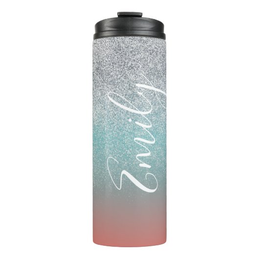 Ombre Faux Sparkle Colorful Monogramming Name Thermosbeker (Voorkant)