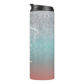 Ombre Faux Sparkle Colorful Monogramming Name Thermosbeker (Geroteerd rechts)