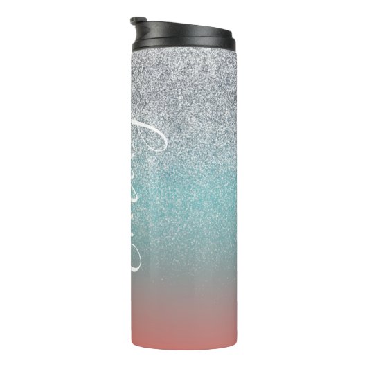 Ombre Faux Sparkle Colorful Monogramming Name Thermosbeker (Geroteerd rechts)