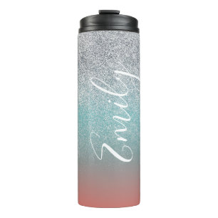 Ombre Faux Sparkle Kleurrijke Geborduurde Naam     Thermosbeker